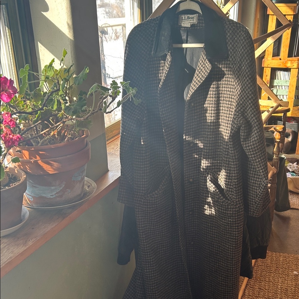 L.L. Bean Women's Black and Gray Checkered Trench Coat